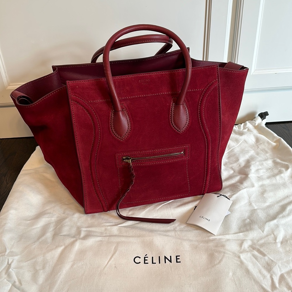 Celine Small Square Suede Luggage- Light Burgandy